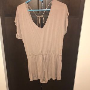 Taupe jersey drawstring jumpsuit